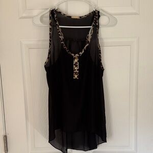 Black Tank Top with Leopard Accents